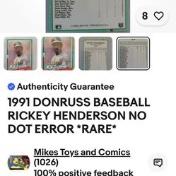 Donruss91 Rickey Henderson Rare
