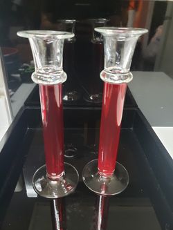 Red glass candle holders set-2