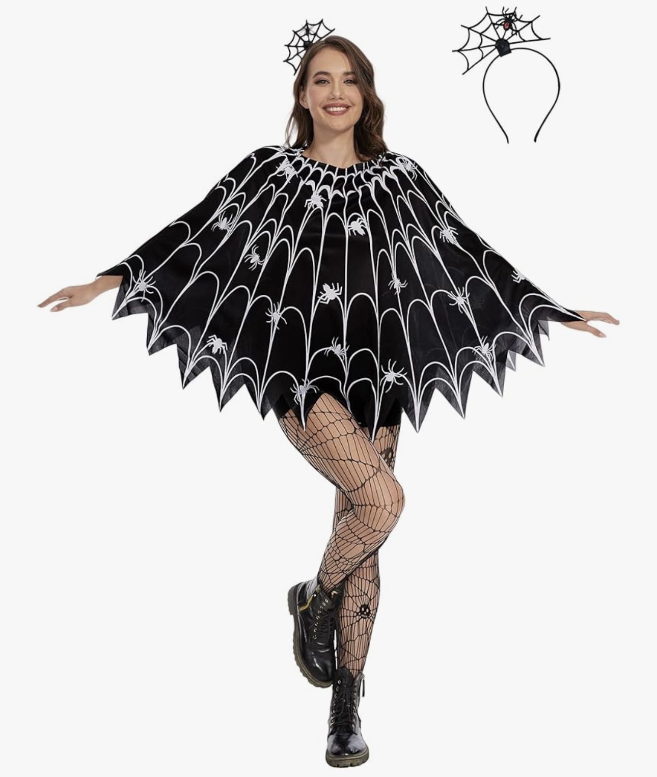Women's Halloween Skeleton Ghost Spider Web Funny Poncho