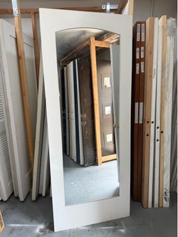 White Interior Door Slab - Full-Length Arched Mirror Insert 32x80