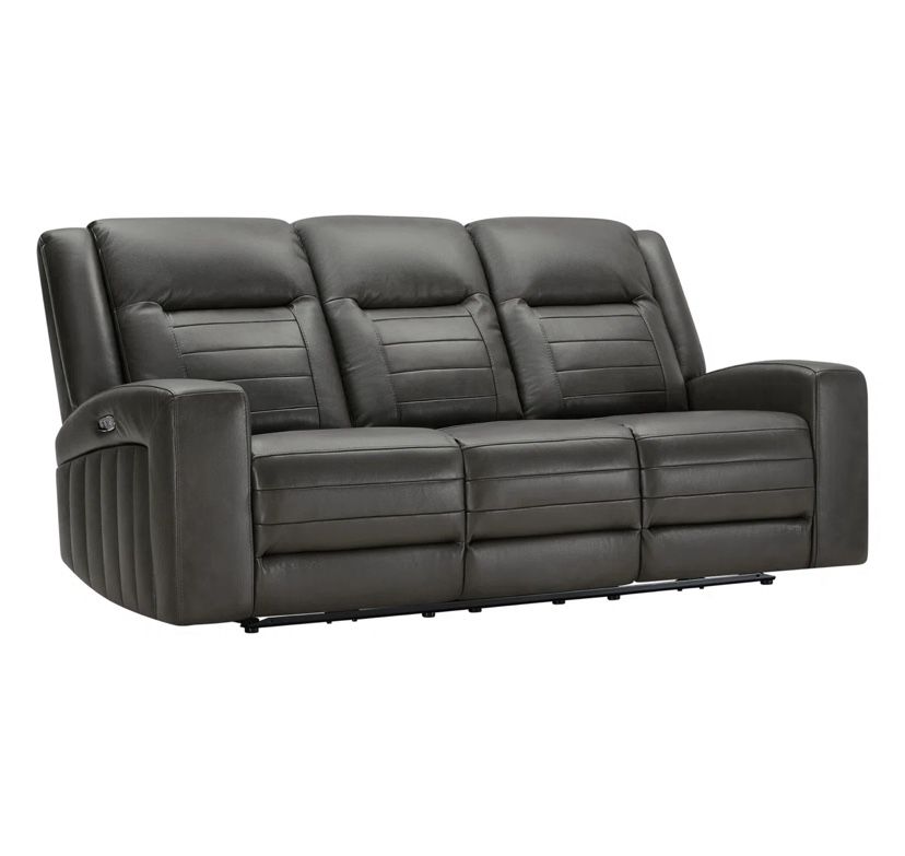 Benji Wide Gray Genuine Leather Power Wall Reclining Sofa with USB Ports