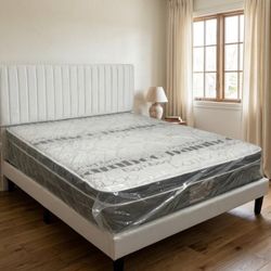 New Queen Bed Frame + Plastic Sealed Queen Mattress + Box Spring 