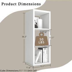 Endearing Limons【2026 Wooden Thick Border 3 Cube Shelf Storage Organizer with Anti-Tipping Kits + Reversible Open Back Bookcase (11 x 11 Unit Cell Whi