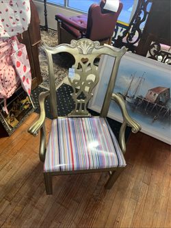Vintage Gold Chair w/striped seat ~ Birthday, Bridal Shower, Boudoir, or dining chair