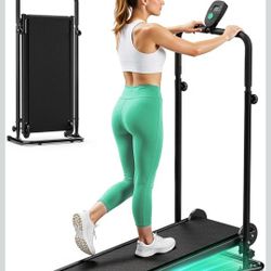 Non-Electric Treadmill with Dual Flywheel & Fixed Incline - Motorless Treadmill with LCD Monitor, Non-Slip Belt, Compact Foldable Design New