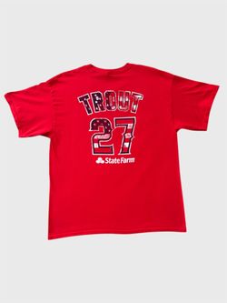 Mike Trout #27 Los Angeles Angels MLB Majestic Vintage T-Shirt 4th Of July XL