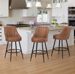 3X Brown 26” swivel faux leather barstools