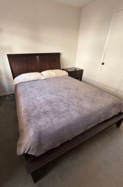 ✨Full-Size Bed Frame with Headboard – Dark Wood – $150