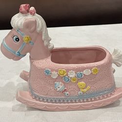 Vintage pink ceramic rocking horse planter,by Napco.