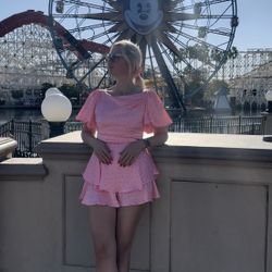 Pink Polka Dot Ruffle Mini Dress – Disneyland / Theme Park Outfit – Size Small