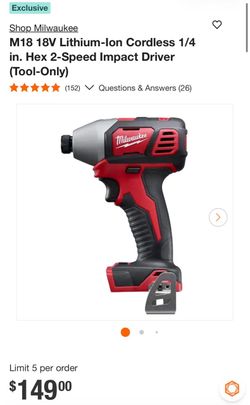 Milwaukee M18 18V 1/4” Hex Impact Driver – Tool Only