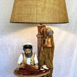Vintage Apsit Bros of California Nautical Lamp Sea Captain Sculpture 39” W/Shade