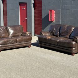 Brown Leather Couch + Loveseat Set – Free Curbside Delivery