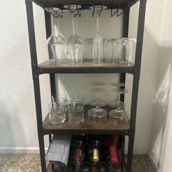 Bar Cart with Wine Storage & Glass Racks – Refinished Wood Shelves