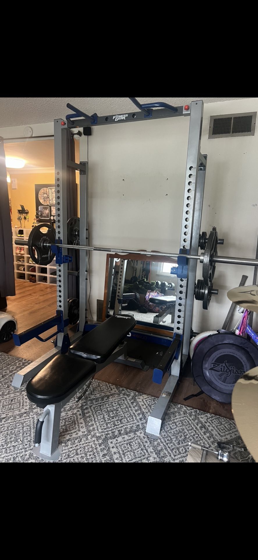 🏋️♂️ Fitness Gear 300 lb Olympic Weight Set + Adjustable Bench w/ Pull-Up Bar – Excellent Condition