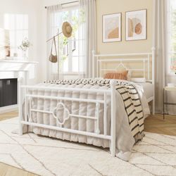 Allewie Twin Size Metal Platform Bed Frame with Victorian Vintage Headboard and Footboard/Mattress Foundation/Under Bed Storage/No Box Spring Needed/N