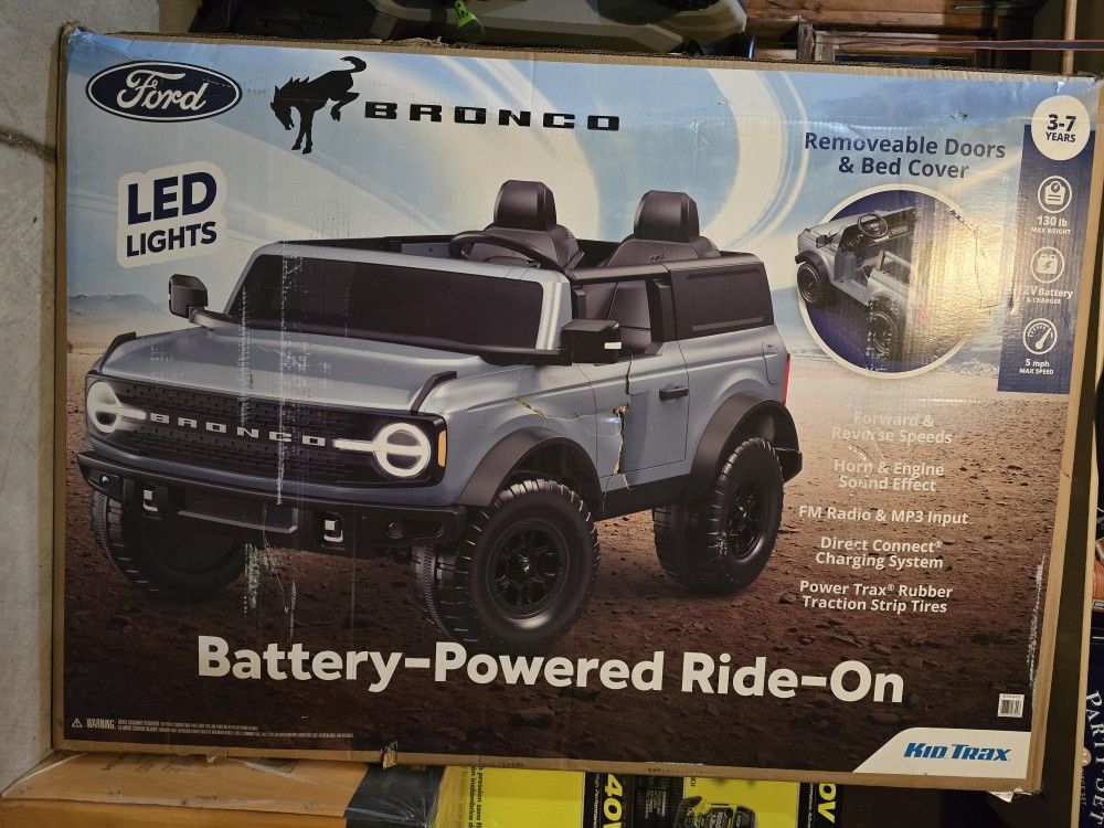 Kid Trax 12V Ford Bronco Ride-On Toy for Ages 3-7, Battery Powered, LED Headlights, FM Radio