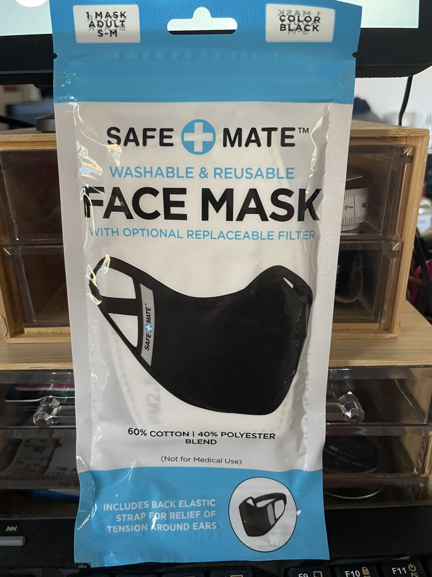 Safe+Mate Washable & Reusable Face Mask - Black - S/M (Not for Medical Use)