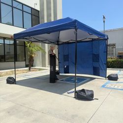New In Box 10x10 Feet Navy Dark Blue Color EZ Popup Canopy Gazebo Sun Shade Sets Up In Minutes With Side Wall And Sand Pouches Party Tent 