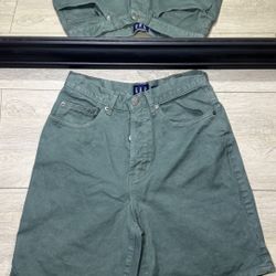 Y2K 2000s Green Gap Stone Wash Relaxed Fit Jean Short Jorts