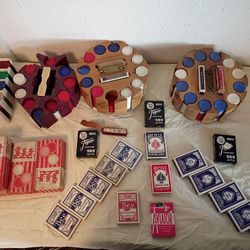 Vintage Huge Lot Poker Chips  And Playing Cards 