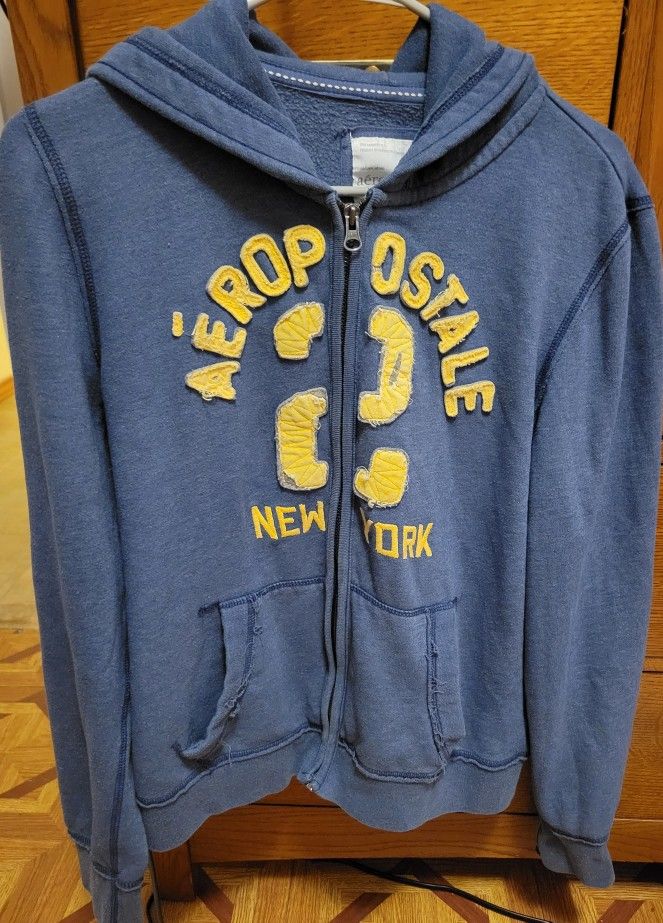 Womens Aeropostale New York Size XL Blue And Yellow Hoodie *No Cinch String*