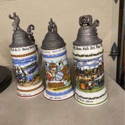  Vintage German Military Regimental Steins Lithophane