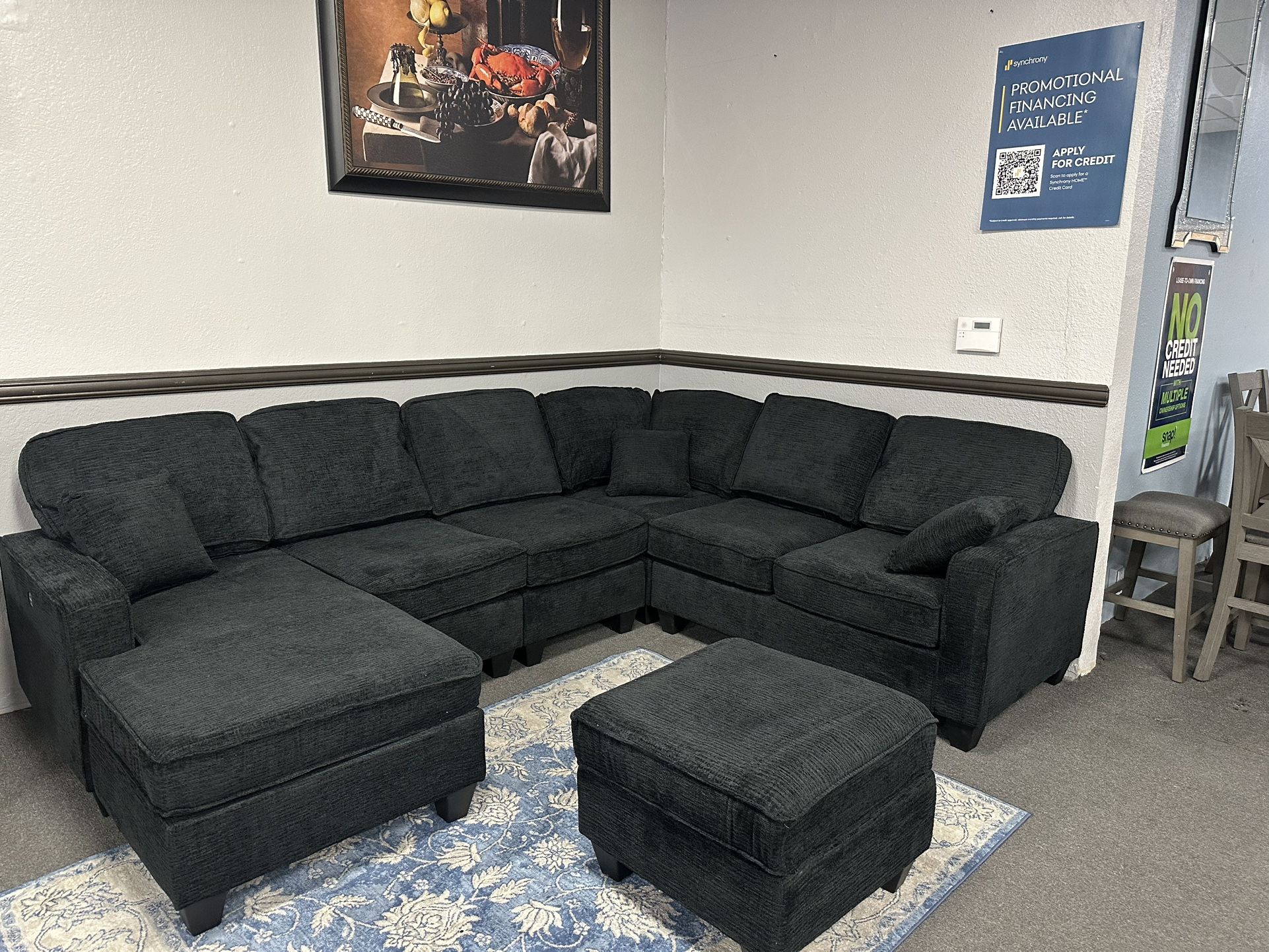 Black Sofa Sectional w/ Free Ottoman