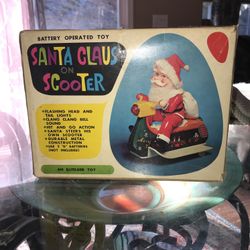 Rare Battery Operated Santa Claus On Scooter Great Shape