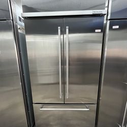 Stainless Steel French Door KitchenAid 42” Built In Fridge 