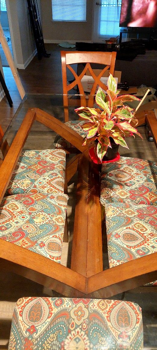 Glass Dining Table With 6 Char For Sale