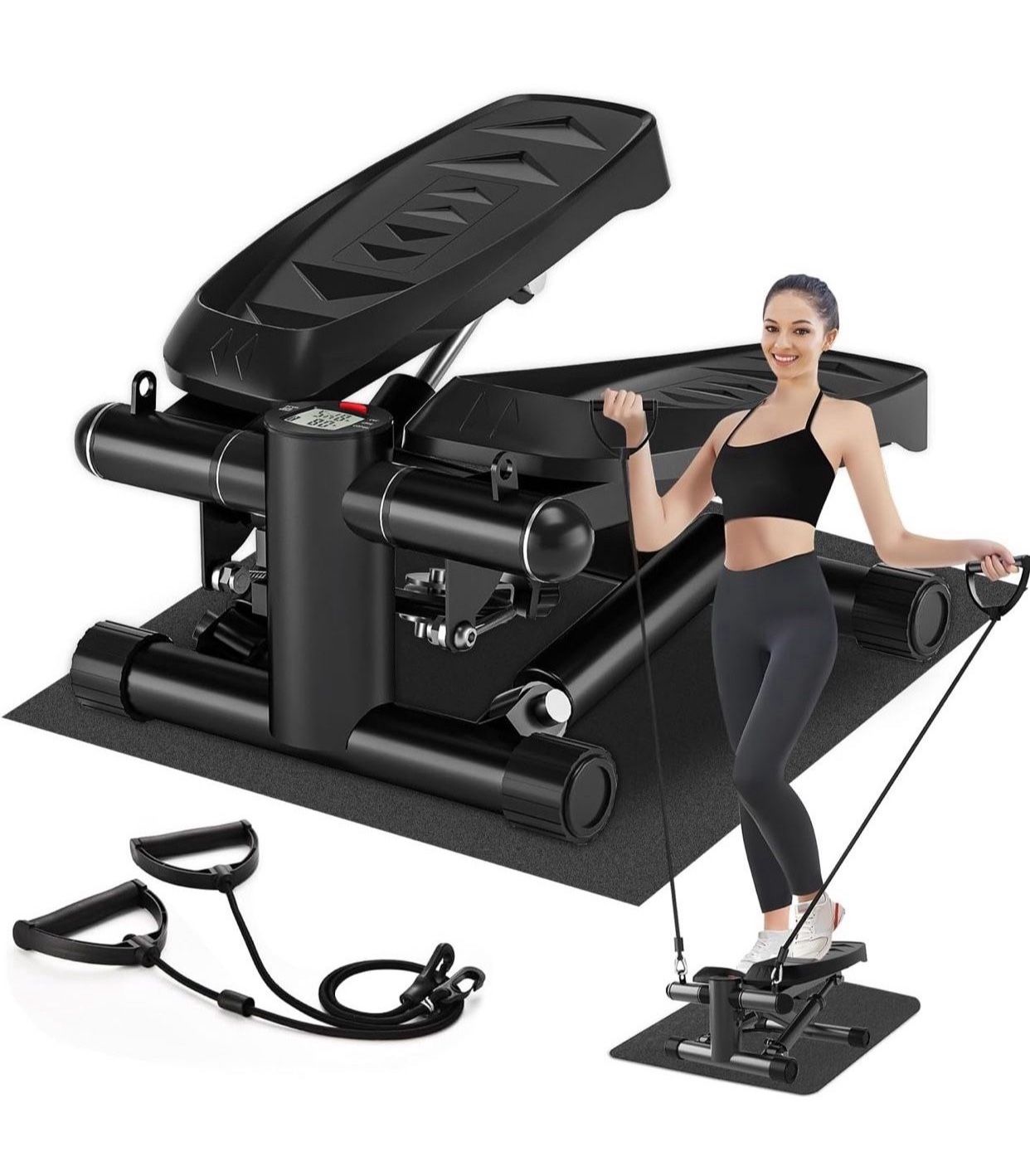 Steppers for Exercise at Home, Adjustable Pedal Height Stair Steppers with Resistance Bands for Home Fitness, Mini Steppers with 330LBS Loading Bearin
