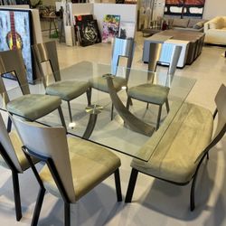 🔥 Modern 8-Person Square Glass Dining Table Set – 5’ x 5’ 🔥