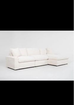 Serenity Fluffy Cream Corduroy 146" Oversized 3 Piece Sofa With Right Arm Facing Chaise