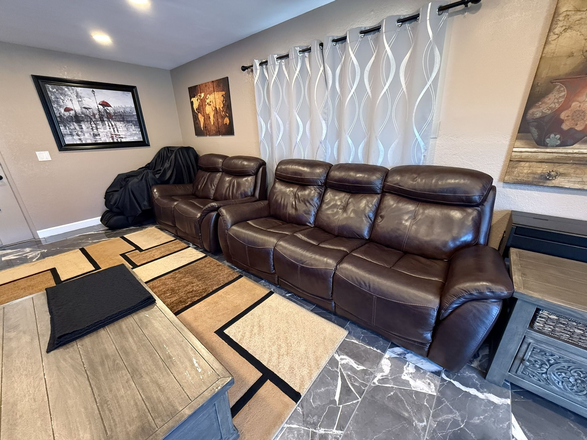 Leather Power Recliner Sofa and Love Seat