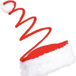 New - Santa Hat with Coil Spring and Poof