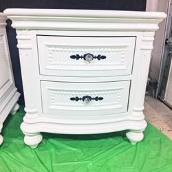 Pair Of  Refreshed Solid Wood White Nightstands 