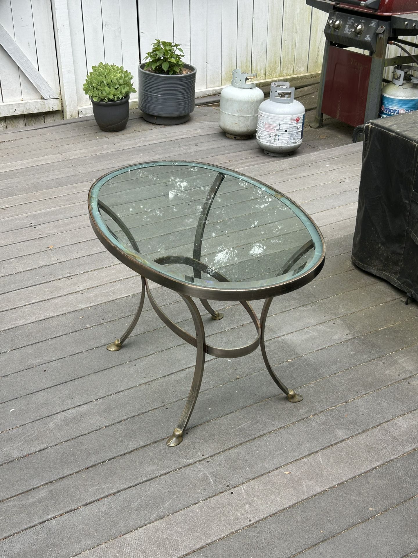 Outdoor Patio Table - Glass Top - Metal Base