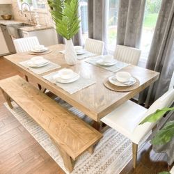 Custom Dining Table Farmhouse Country French Modern Rustic Solid Wood Set Restoration Hardware Insp Bench Hand Built Round Oval Counter Breakfast  