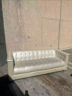 Pearl White Tufted Leather Sofa