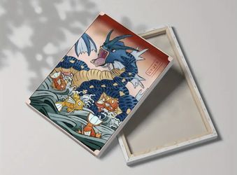 Gyarados & Ocean Anime Pokemon Canvas Art Print (Comes In Frame)