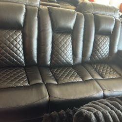 Electric LED Black Leather 3 Piece Recliner Set