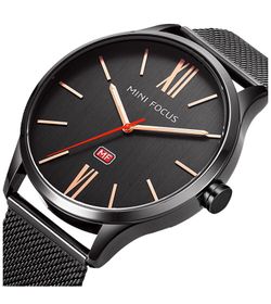 MF MINI FOCUS Men Business Watches Chronograph with Stainless Steel Mesh Band,Waterproof 30M Fashion Wrist Watch for Family Gift
