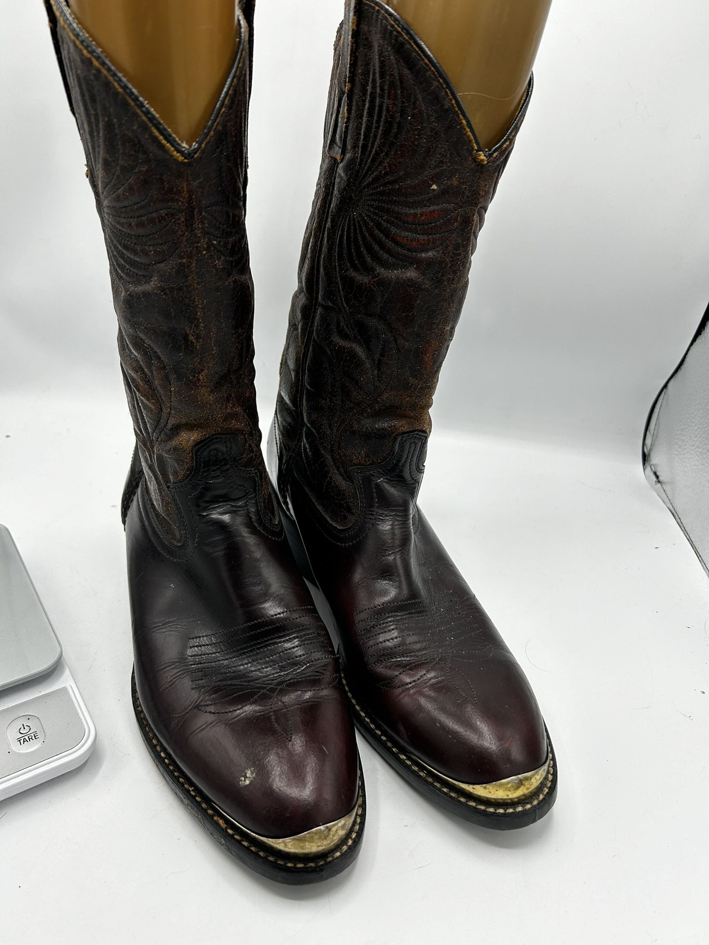Vintage Black Dingo Men Boots Size 10 1/2 D Maroon Leather Western Cowboy