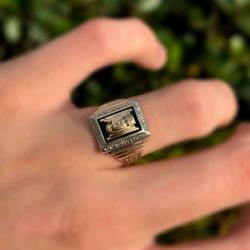 Jewelry 10k solid yellow gold onyx 1 CT Eagle ring size 8