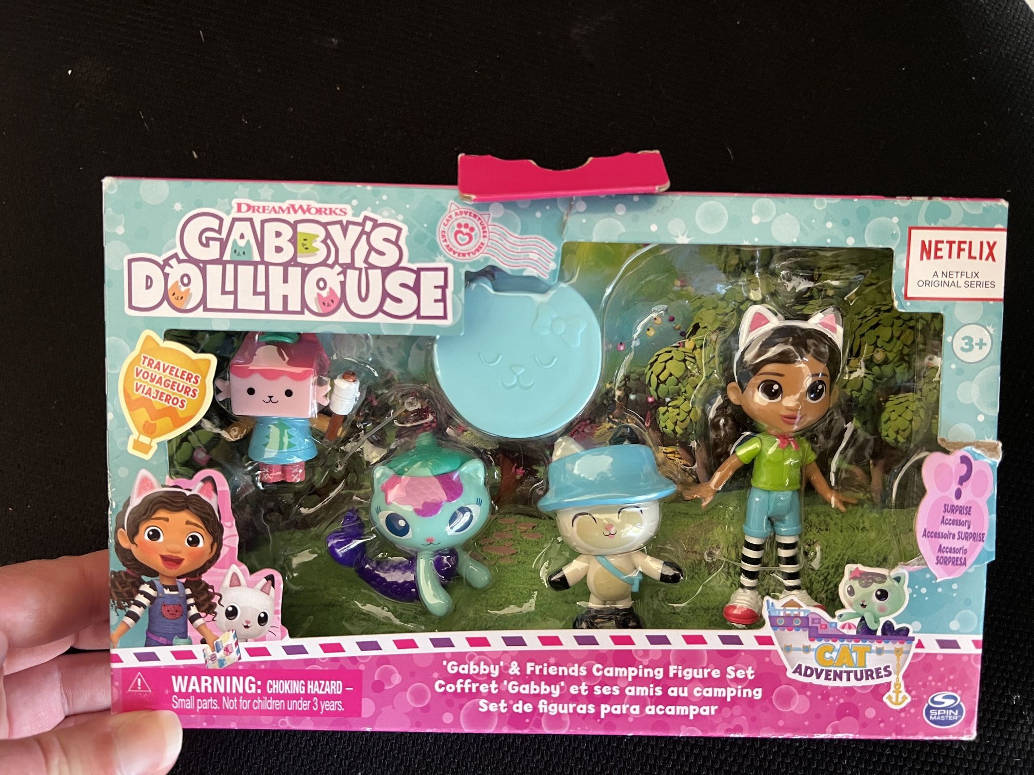 Brand New Gabby's Dollhouse, Campfire Gift Pack with Gabby Girl, Pandy Paws, Baby Box & Mercat Toy Figures, Collectible