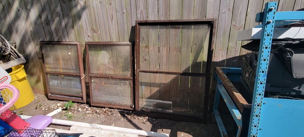 Lot of 3 Salvaged Aluminum Windows