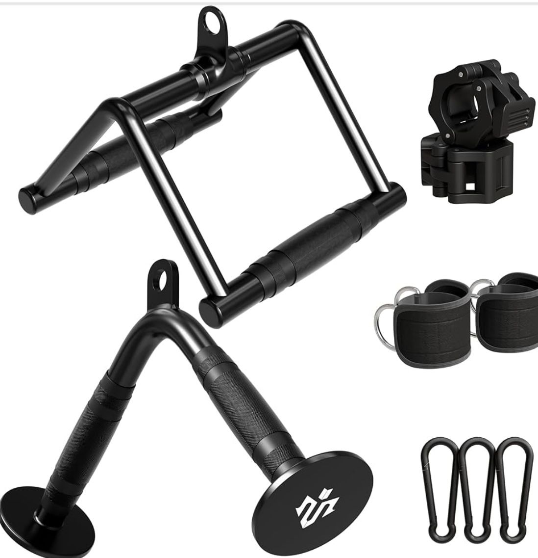 Cable Attachments for Gym, Heavy-Duty Cable Machine Attachment Set with LAT Pulldown, V Bar, Double D Handle, Ankle Straps, and Barbell Clamps for Hom