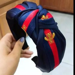 Navy Blue Bee Knot Satin Large Headband Head Hair Band Pin Gift