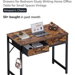 New on box 32" Home Office Computer Desk with Drawers, Small Gaming Writing Study Table with Storage Side Bag, Headphone Hook and Adjustable Feet for 